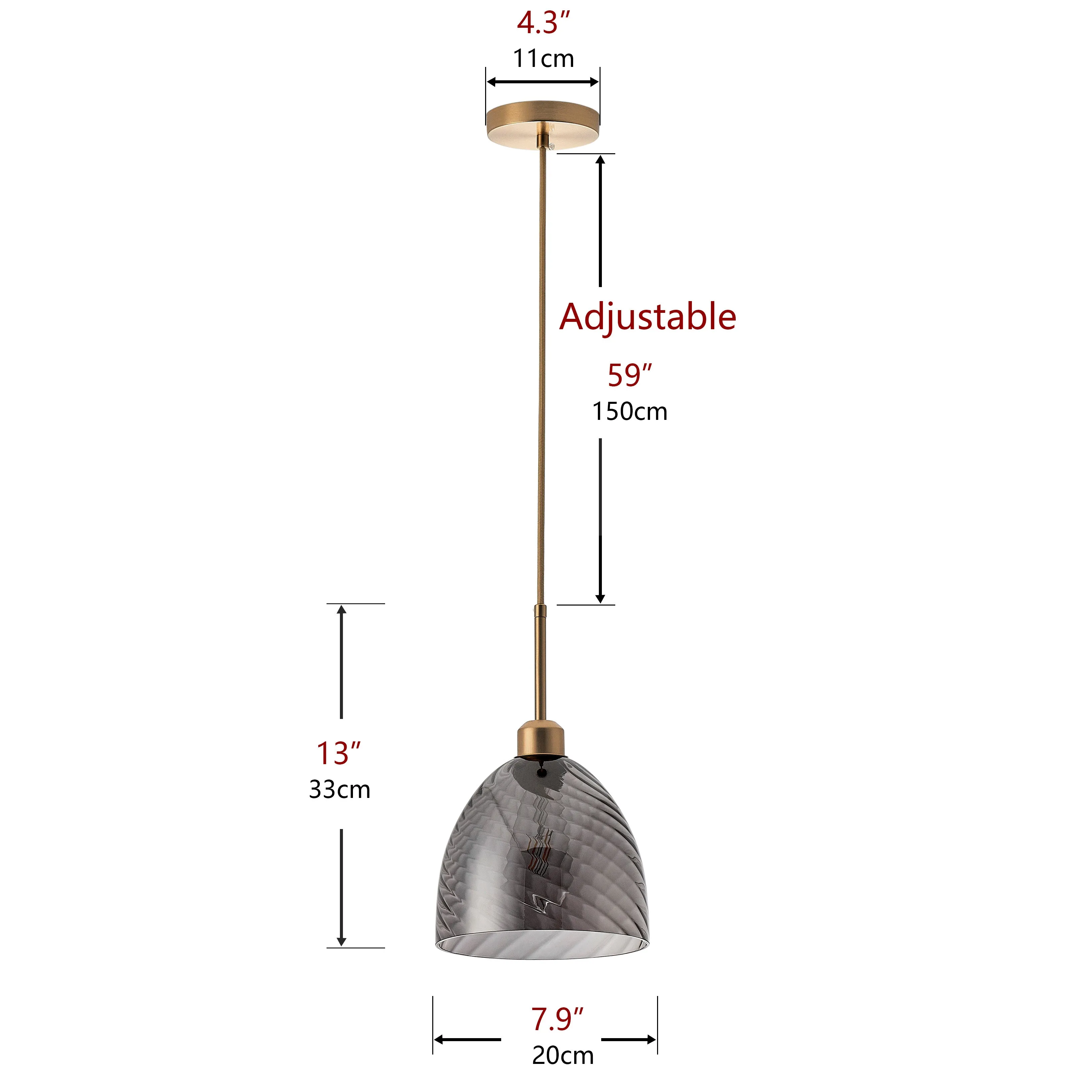 1-Light Smoke Gray Glass Pendant Lighting