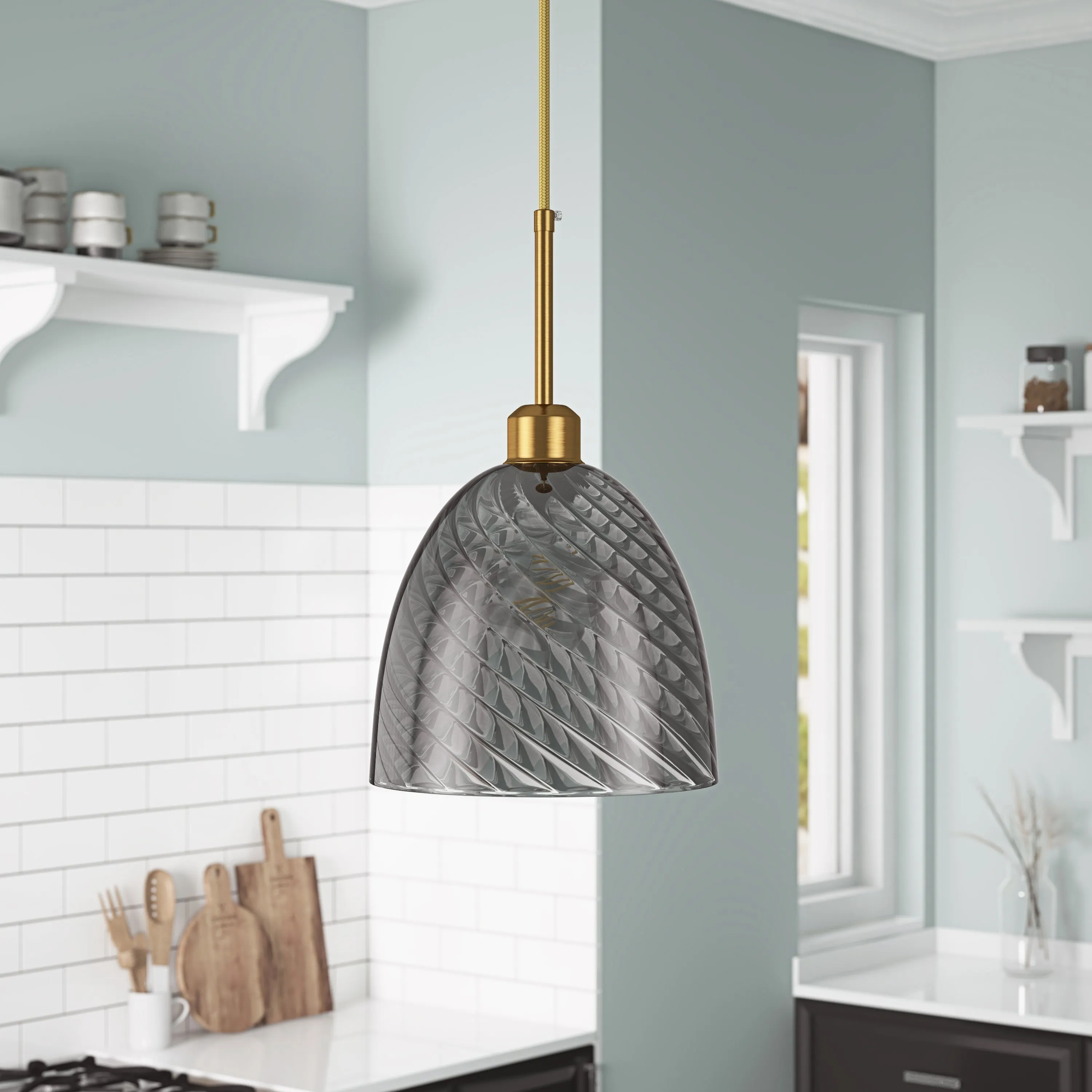 1-Light Smoke Gray Glass Pendant Lighting