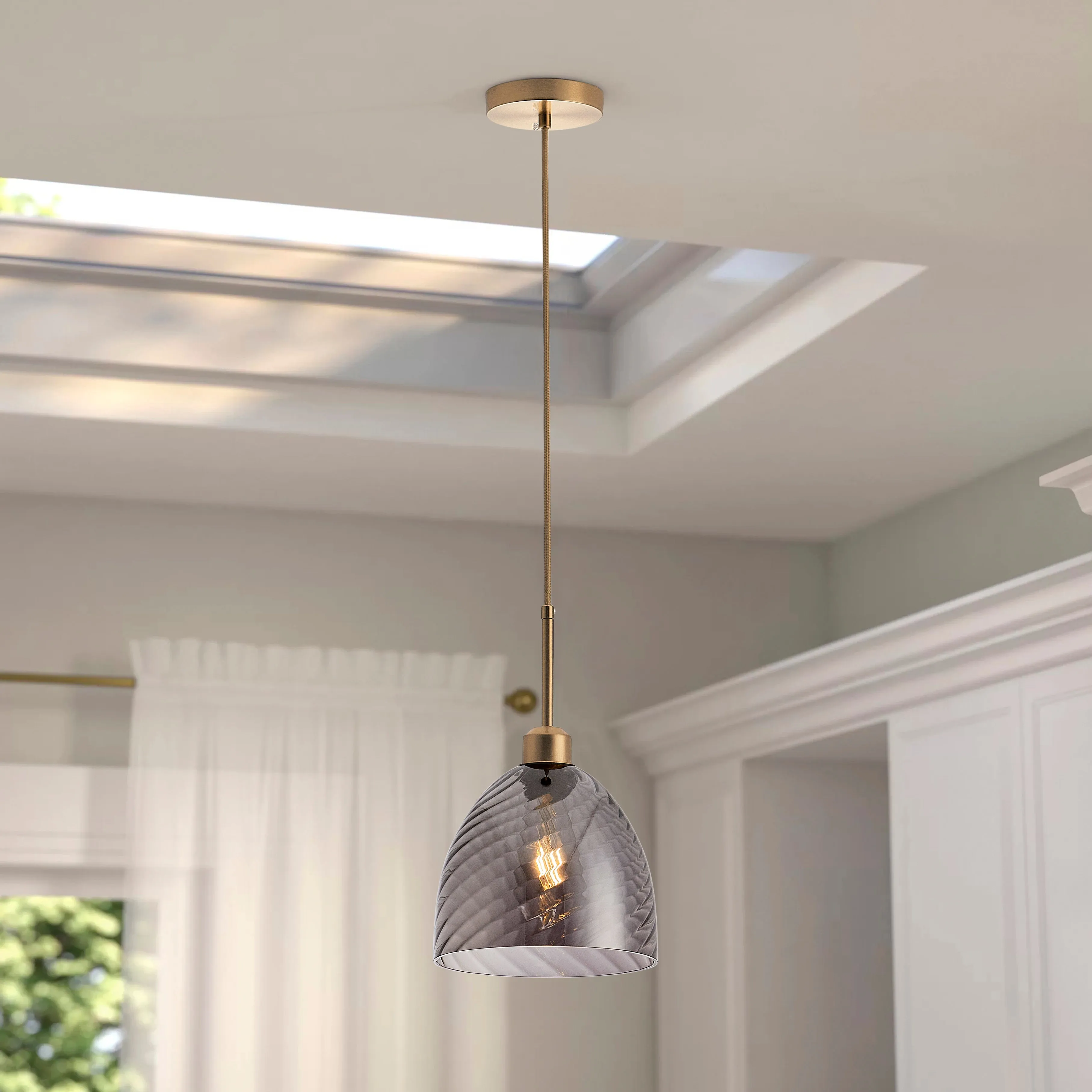 1-Light Smoke Gray Glass Pendant Lighting