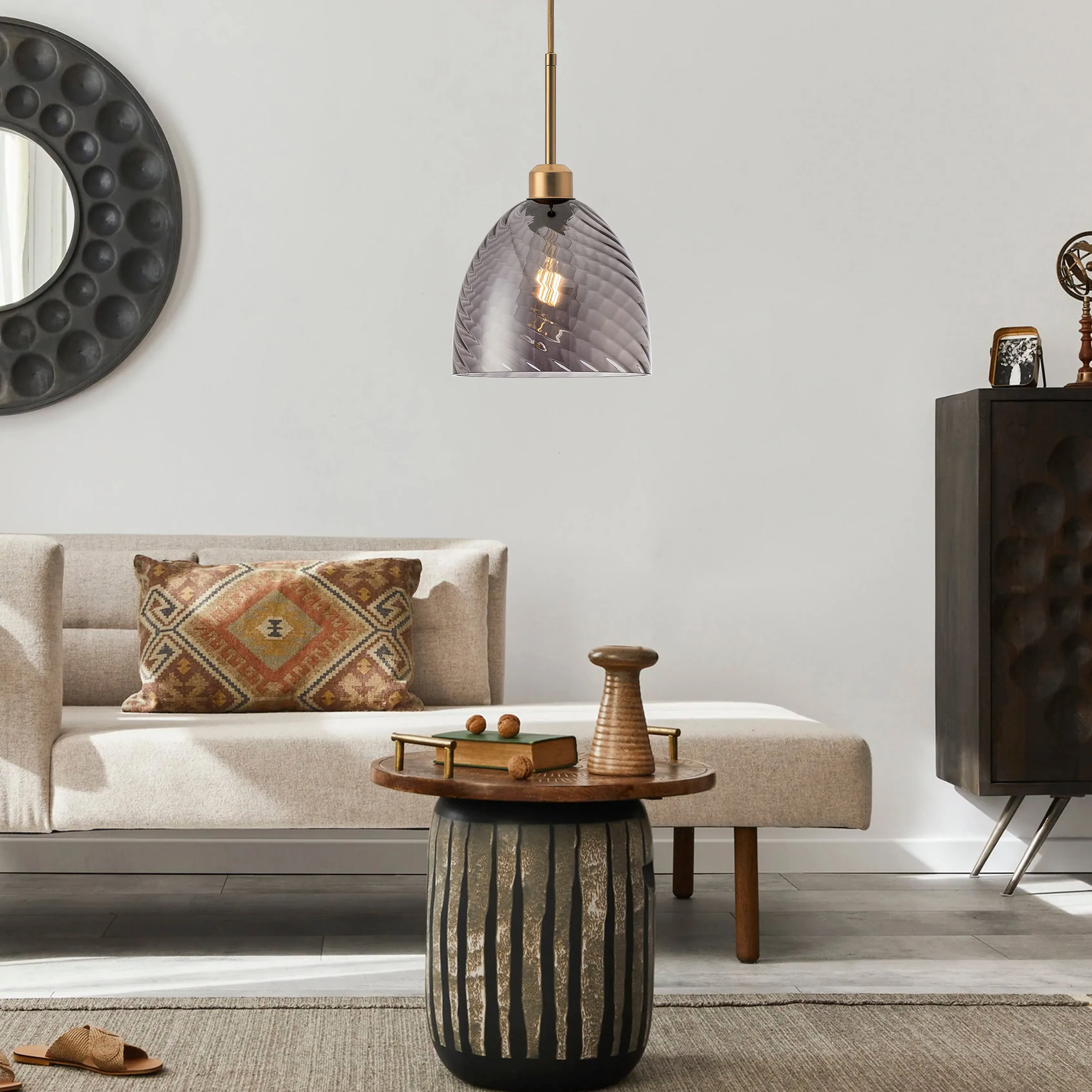1-Light Smoke Gray Glass Pendant Lighting