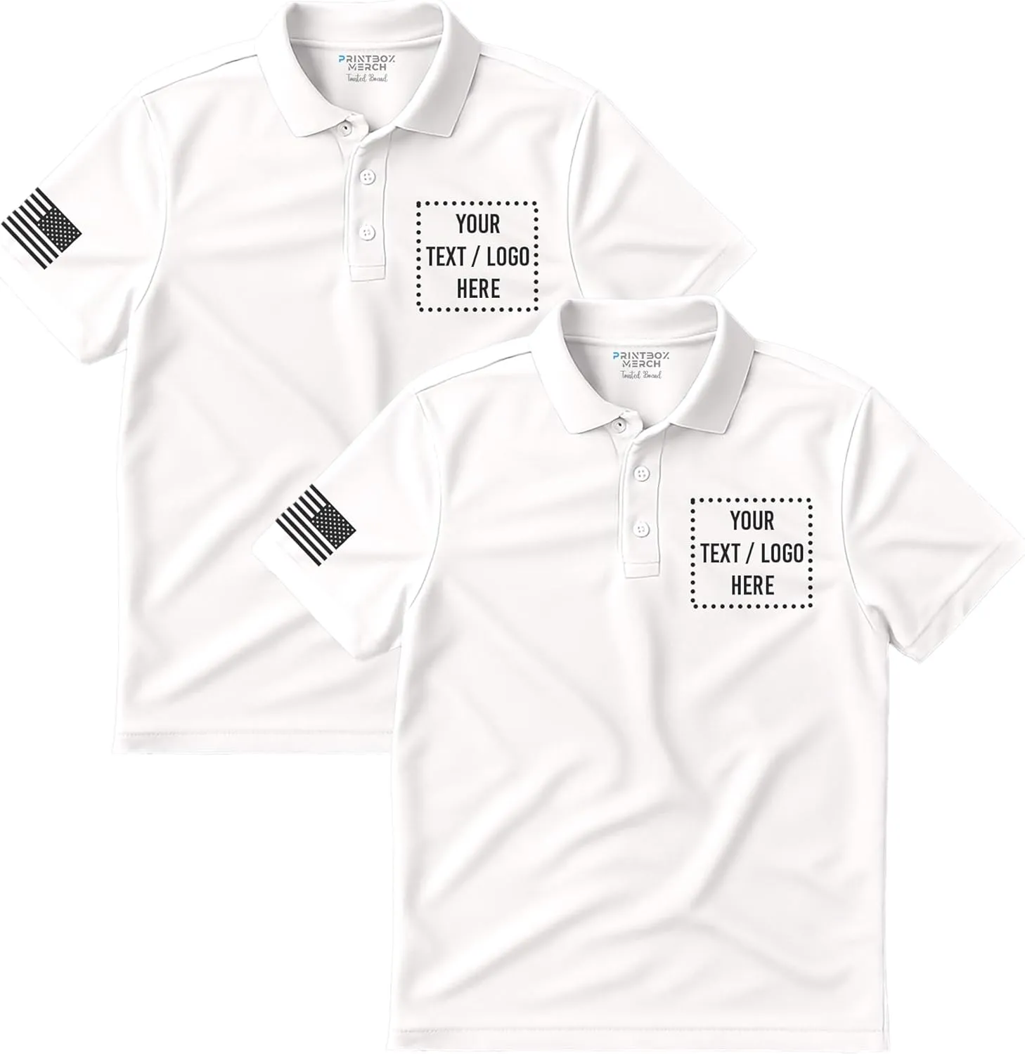 2 Pack Custom Golf Polo Shirt for Men, Customized Polo Shirts, Short Sleeve Collared Mens Apparel, Golf Work Office White