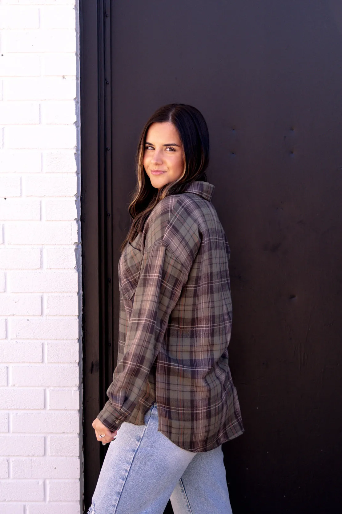 Alessia Oversized Flannel | Khaki