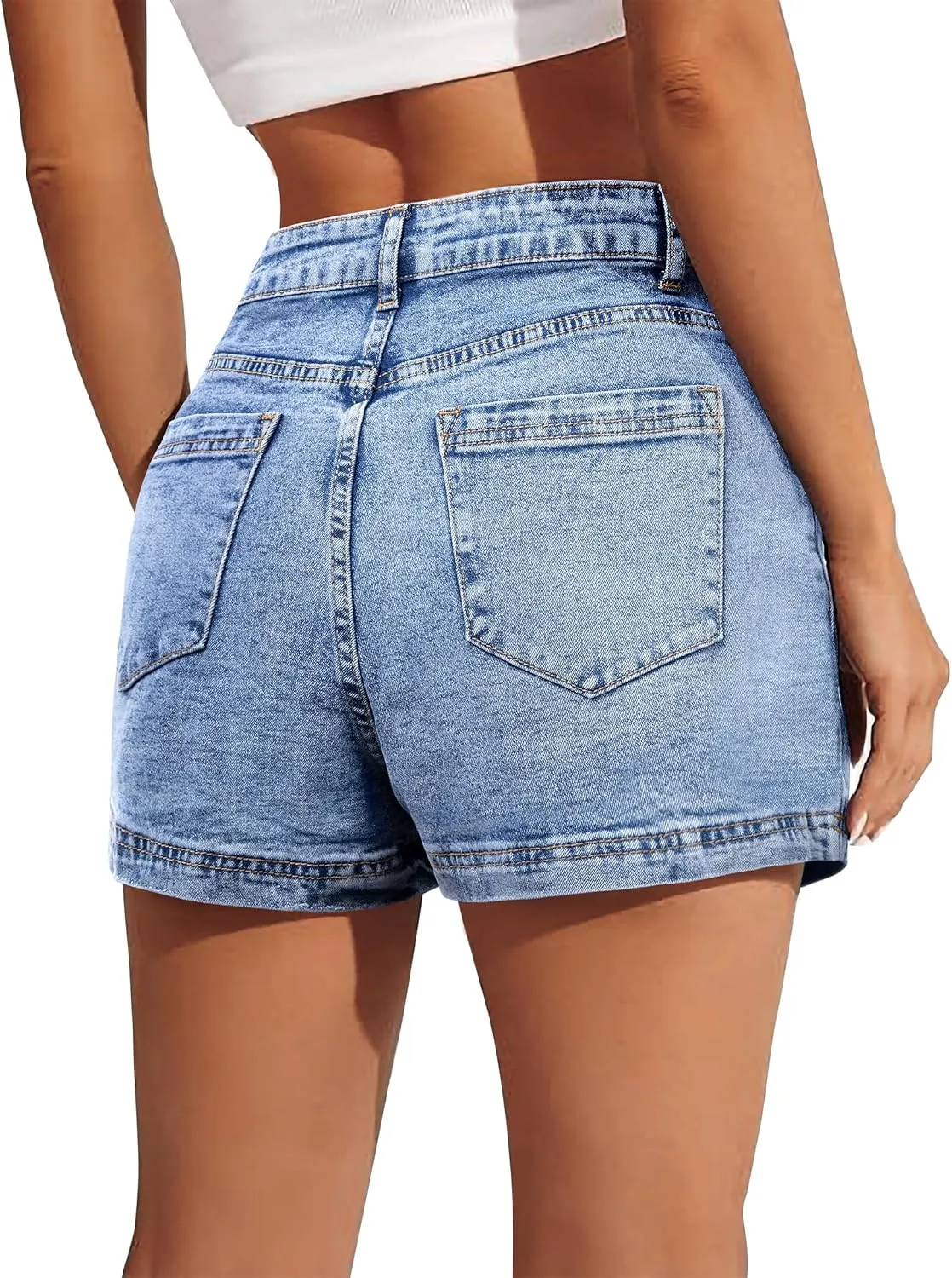 BISUAL Denim Skort for Women High Waist Mini Denim Skirt Casual Stretch Women Jean Skirt with Pockets