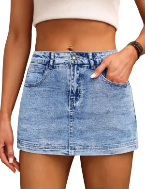 BISUAL Denim Skort for Women High Waist Mini Denim Skirt Casual Stretch Women Jean Skirt with Pockets