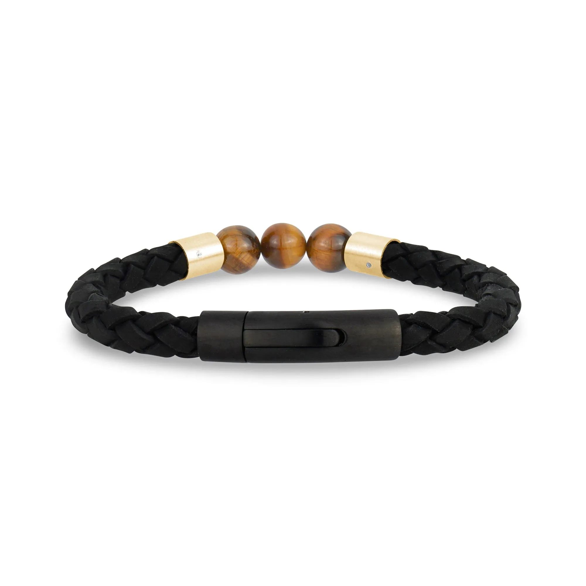 Black Leather Tiger Eye Bracelet
