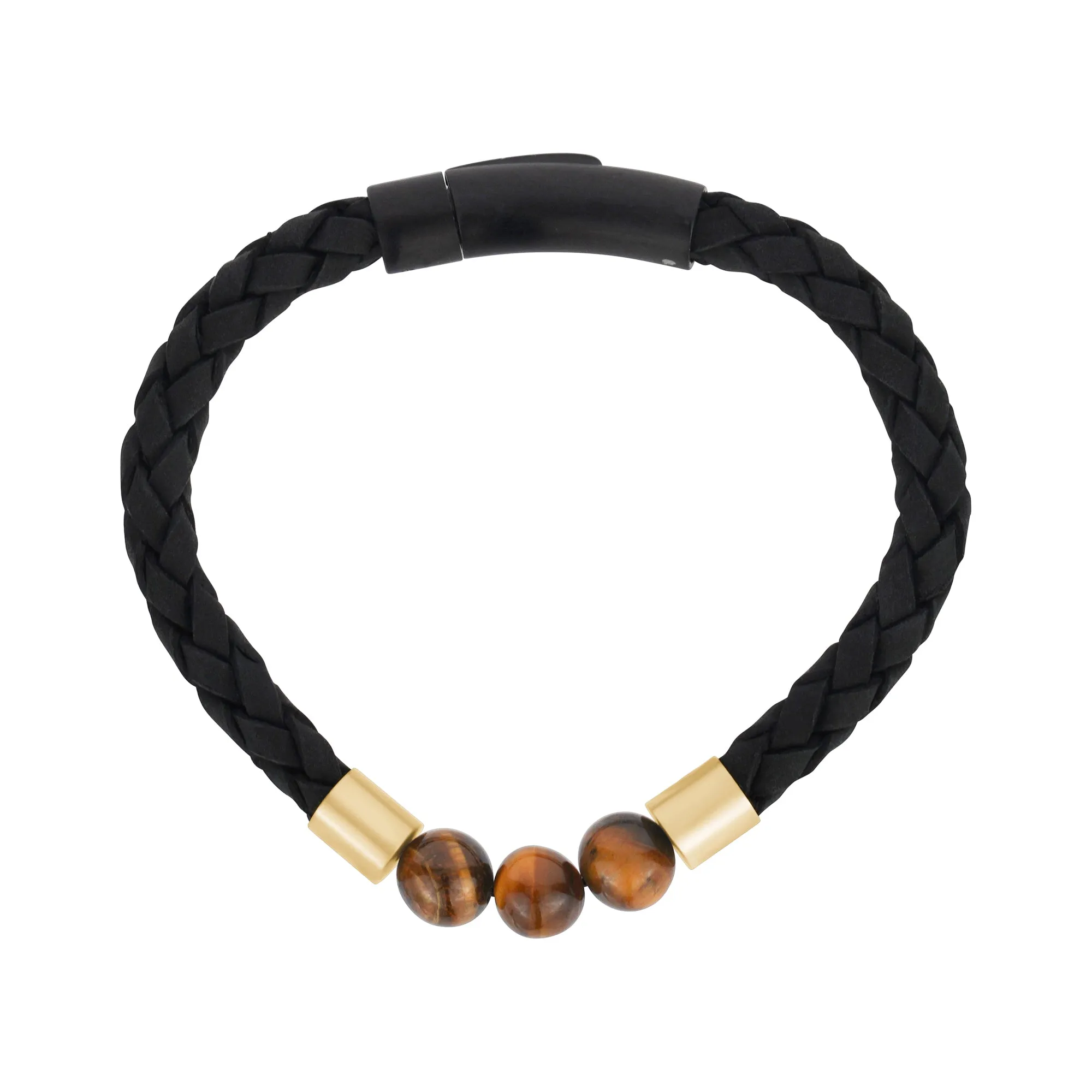 Black Leather Tiger Eye Bracelet