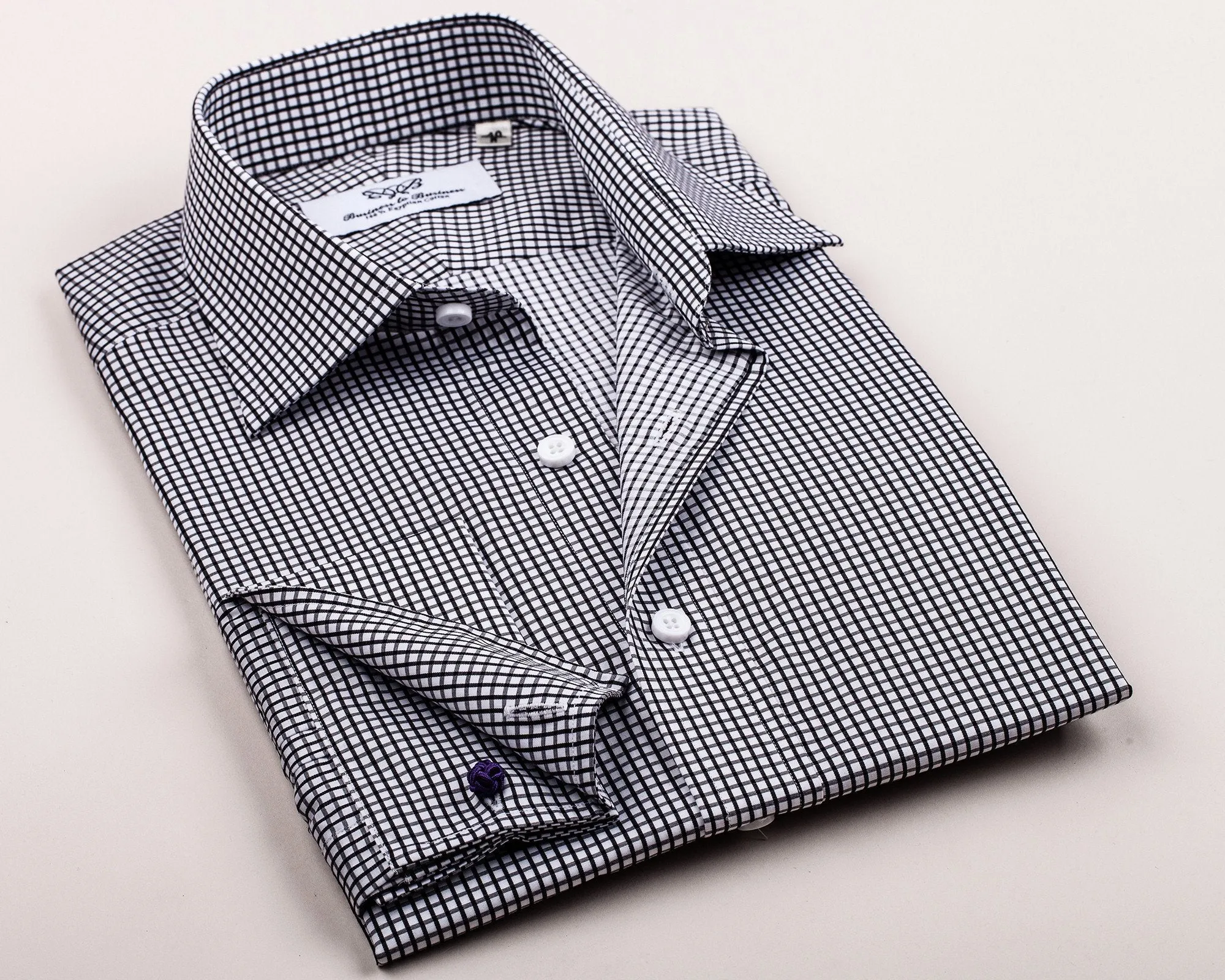 Black Plaids & Checks Formal Business Dress Shirt Luxury Designer Fashion