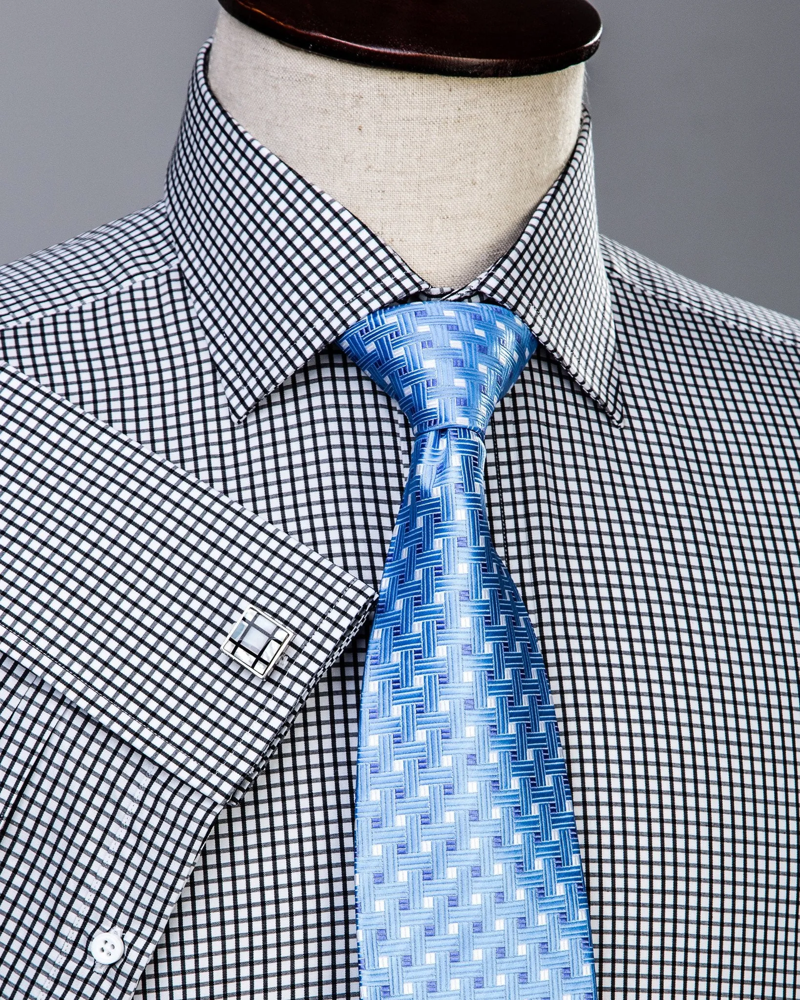Black Plaids & Checks Formal Business Dress Shirt Luxury Designer Fashion
