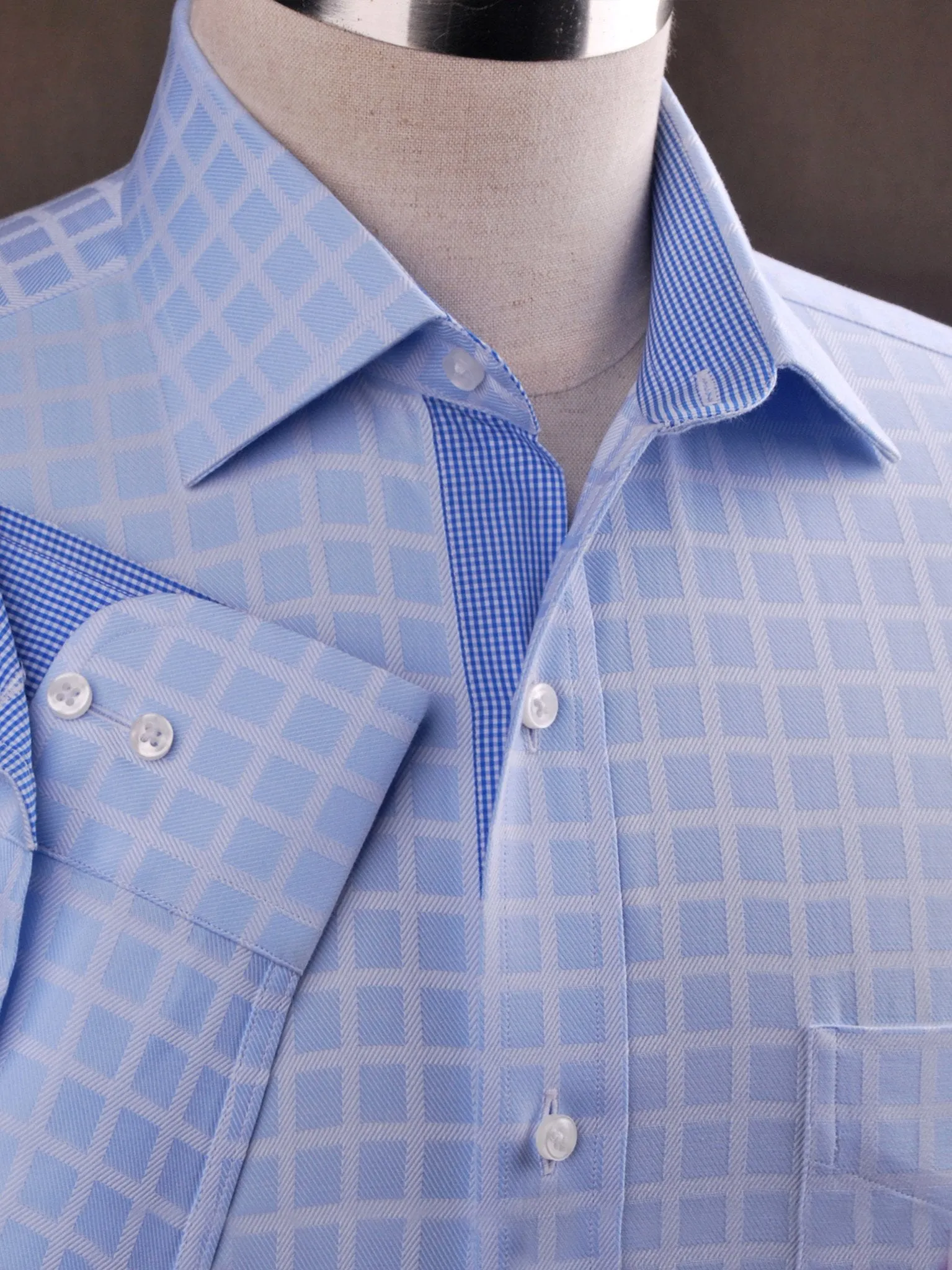 Blue Grid Fade Checkered Herringbone Formal Business Dress Mini Gingham Check Fashion