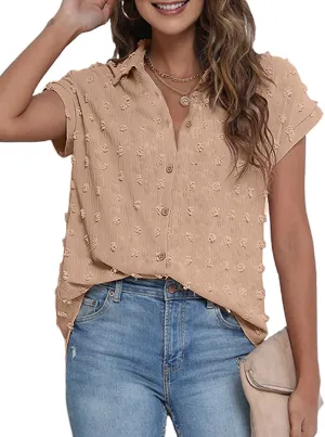 BOTHENIAL Women White Button Down Shirt Dressy Casual Work Tops Chiffon Blouse Summer Short Sleeve Shirts