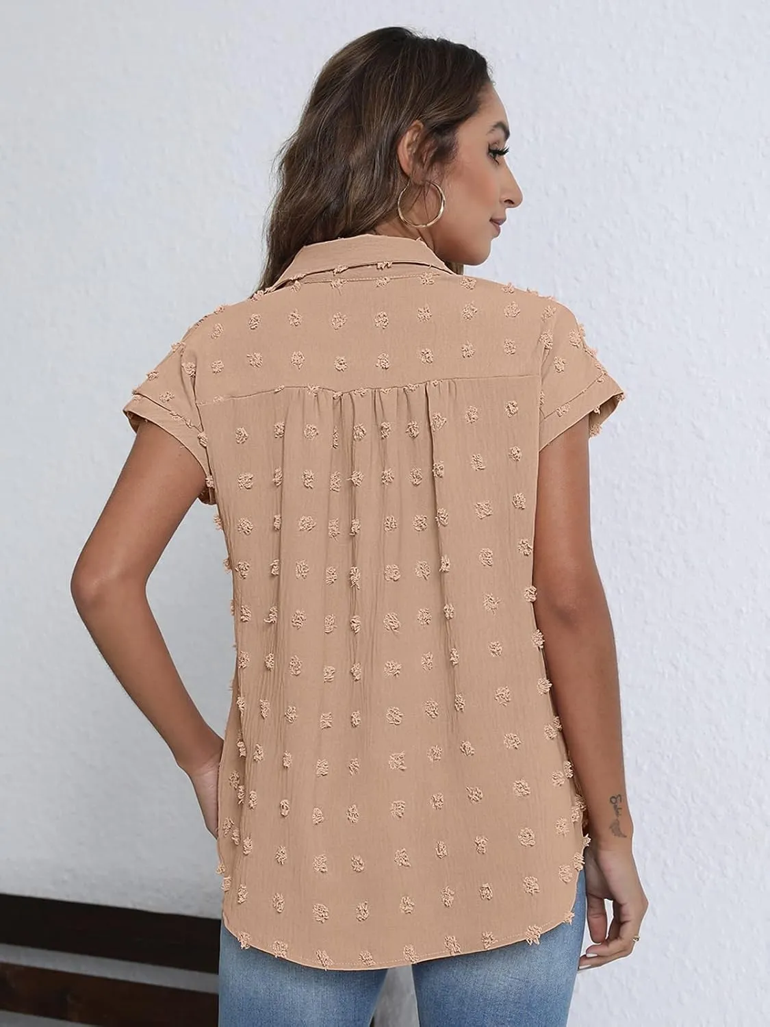 BOTHENIAL Women White Button Down Shirt Dressy Casual Work Tops Chiffon Blouse Summer Short Sleeve Shirts