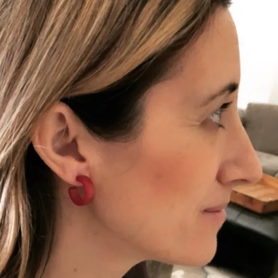 Cherry Red Moonglow Hugger Hoop Earrings