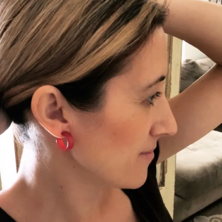 Cherry Red Moonglow Hugger Hoop Earrings