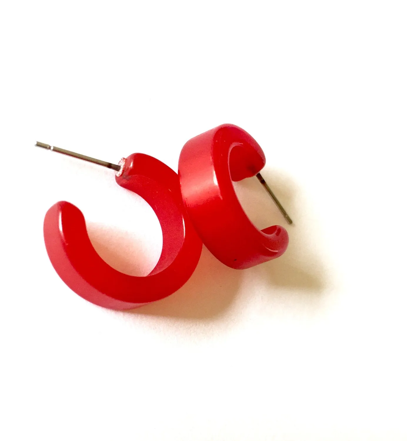 Cherry Red Moonglow Hugger Hoop Earrings