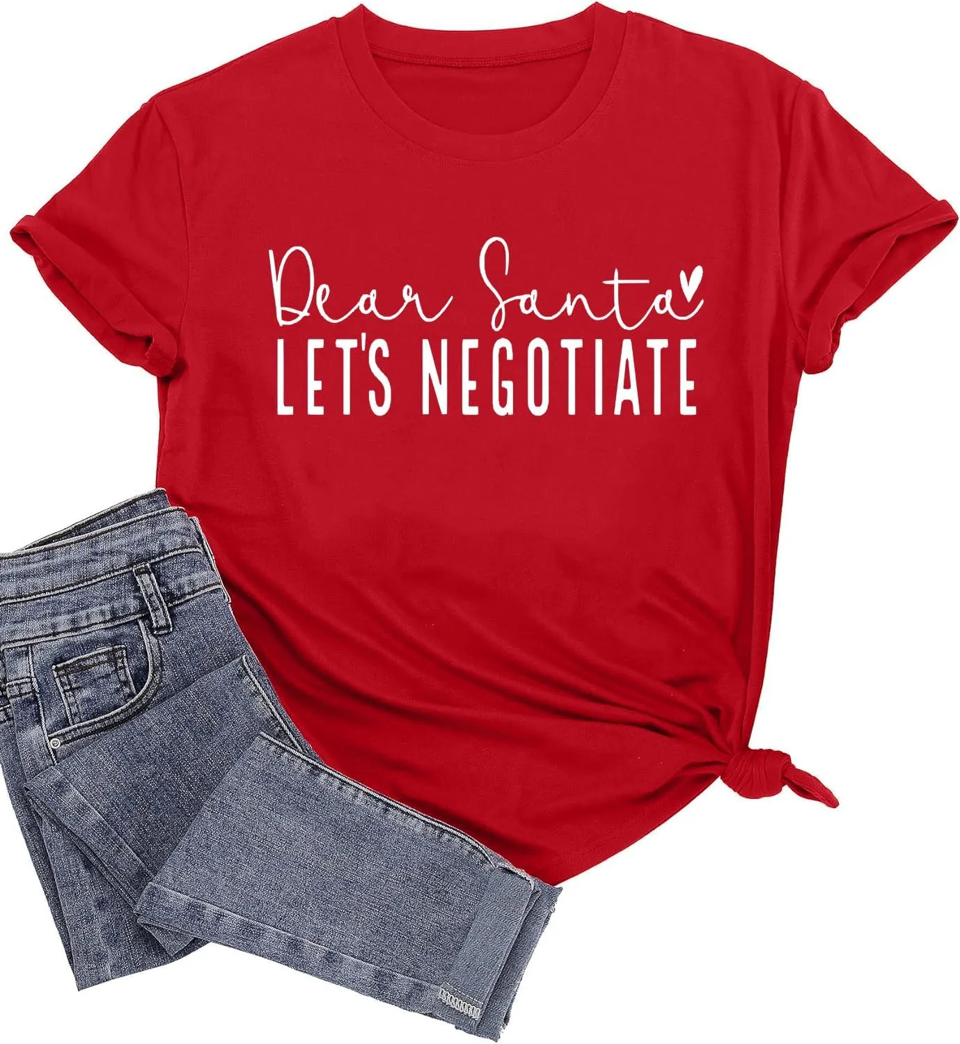 Christmas Shirts for Women Funny Saying Graphic Tees Dear Santa, Let's Negotiate Letter Print Short Sleeve Xmas Holiday Tops