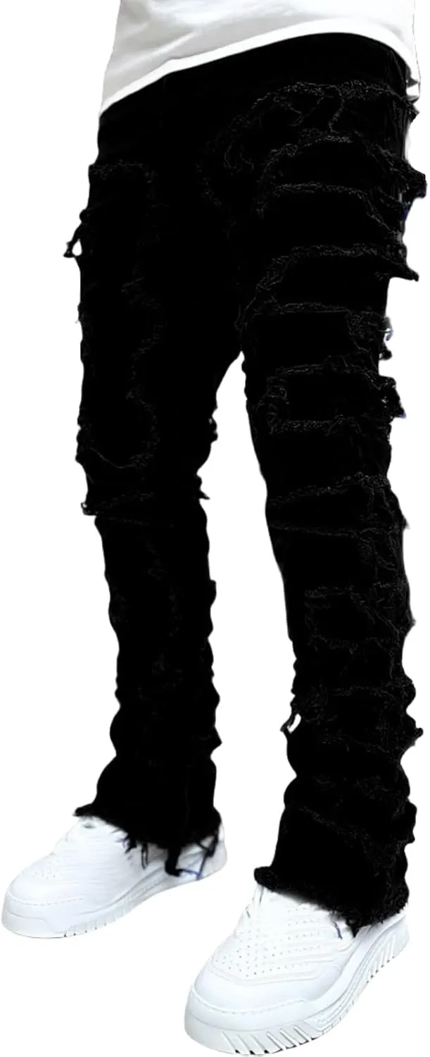 COOLMONAR Men's Ripped Distressed Destroyed Slim Fit Straight Leg Denim Jeans