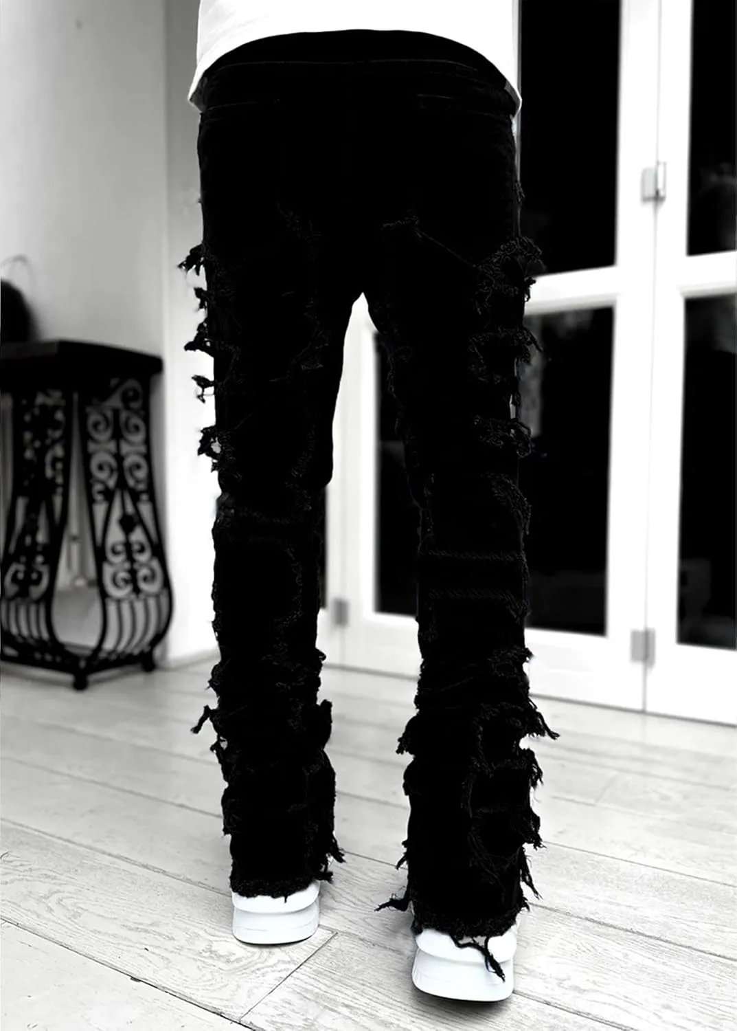 COOLMONAR Men's Ripped Distressed Destroyed Slim Fit Straight Leg Denim Jeans