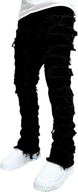 COOLMONAR Men's Ripped Distressed Destroyed Slim Fit Straight Leg Denim Jeans