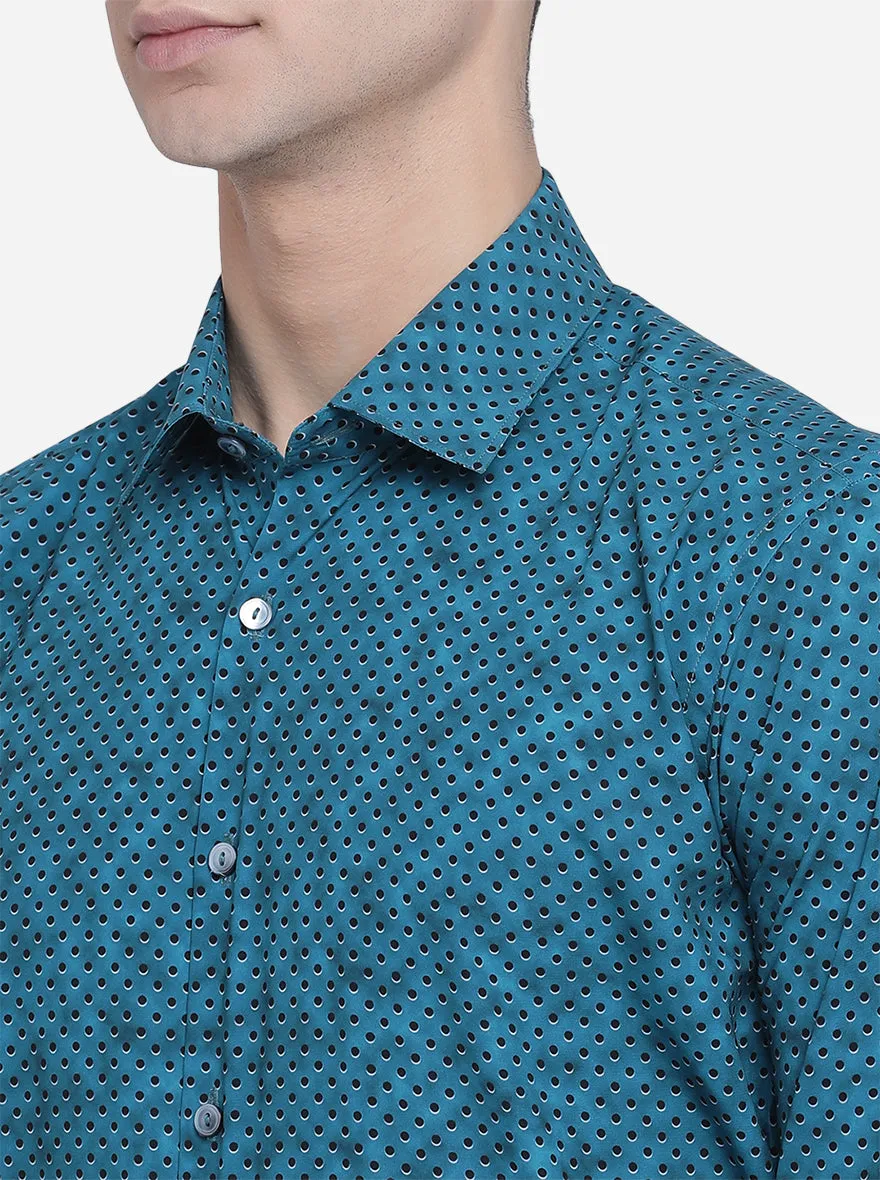 Cornflower Dotted Slim Fit Party Wear Shirt | JB Studio