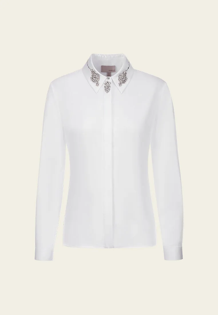 Crystal Embellished Satin Shirt