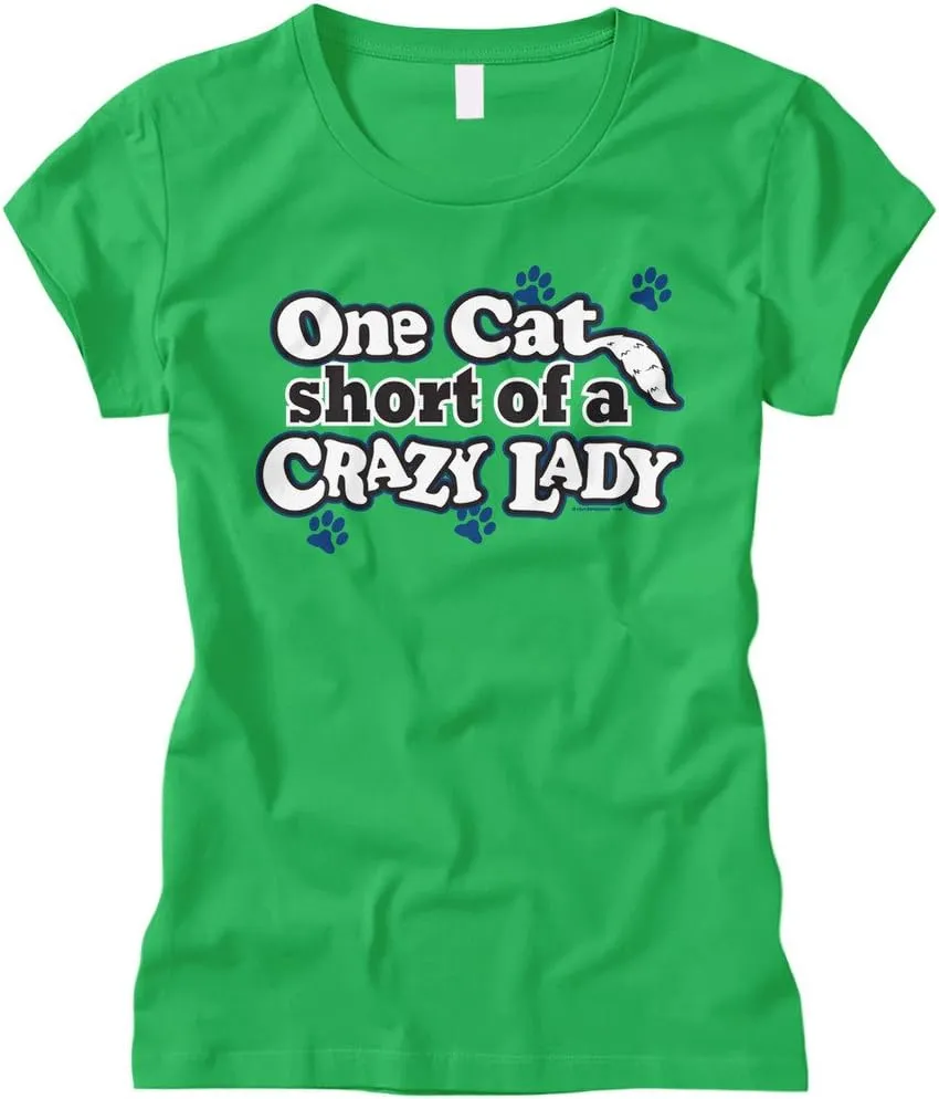 Cybertela Women's One Cat Short of A Crazy Lady, Funny Fitted T-Shirt