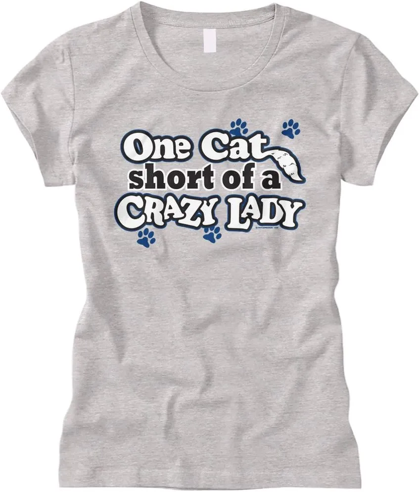 Cybertela Women's One Cat Short of A Crazy Lady, Funny Fitted T-Shirt