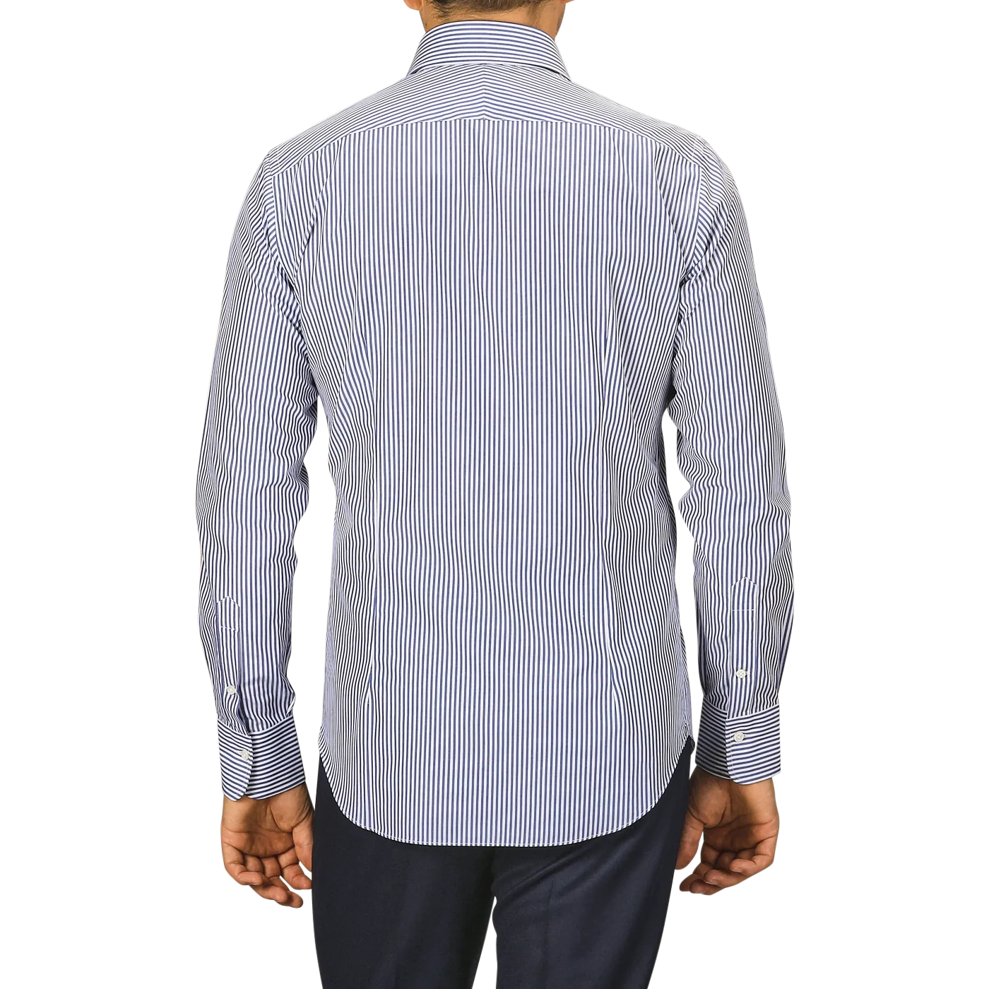 Dark Blue Striped Cotton Single Cuff Shirt