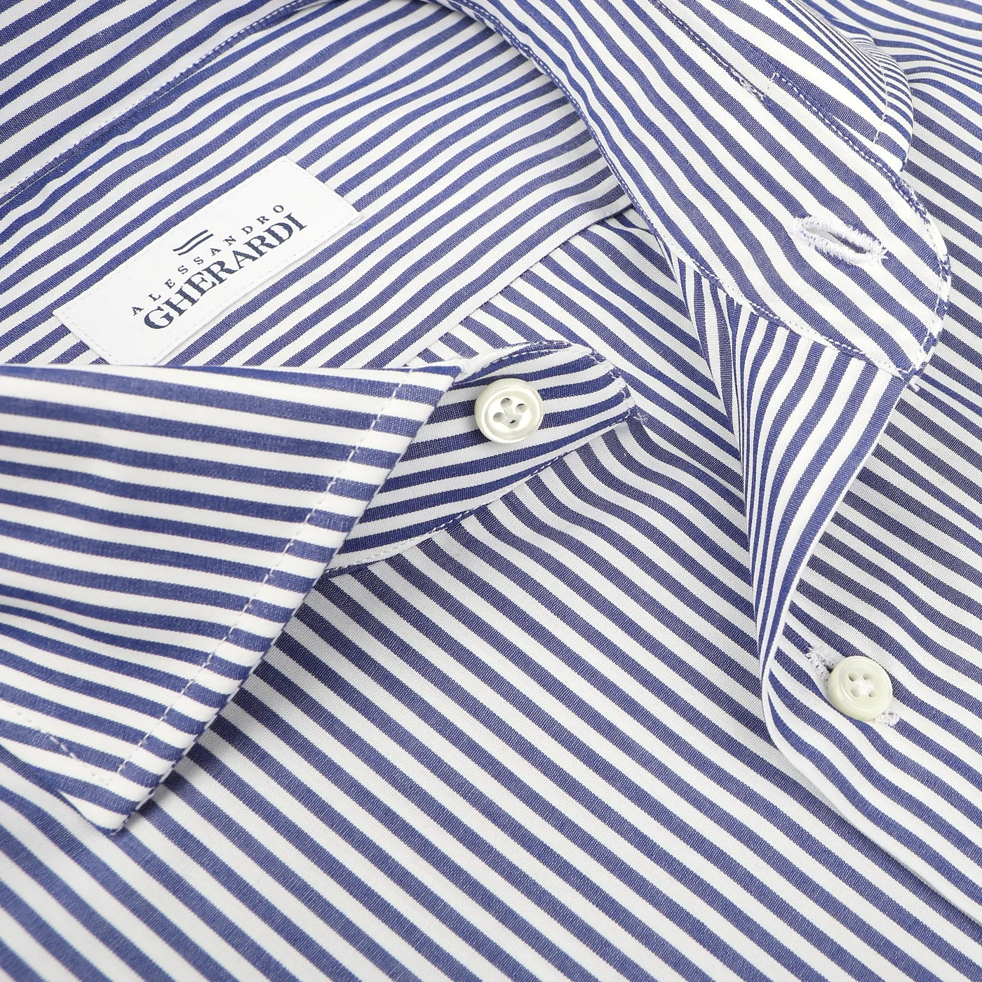 Dark Blue Striped Cotton Single Cuff Shirt