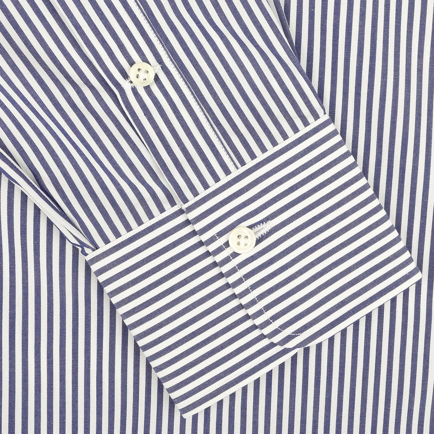 Dark Blue Striped Cotton Single Cuff Shirt