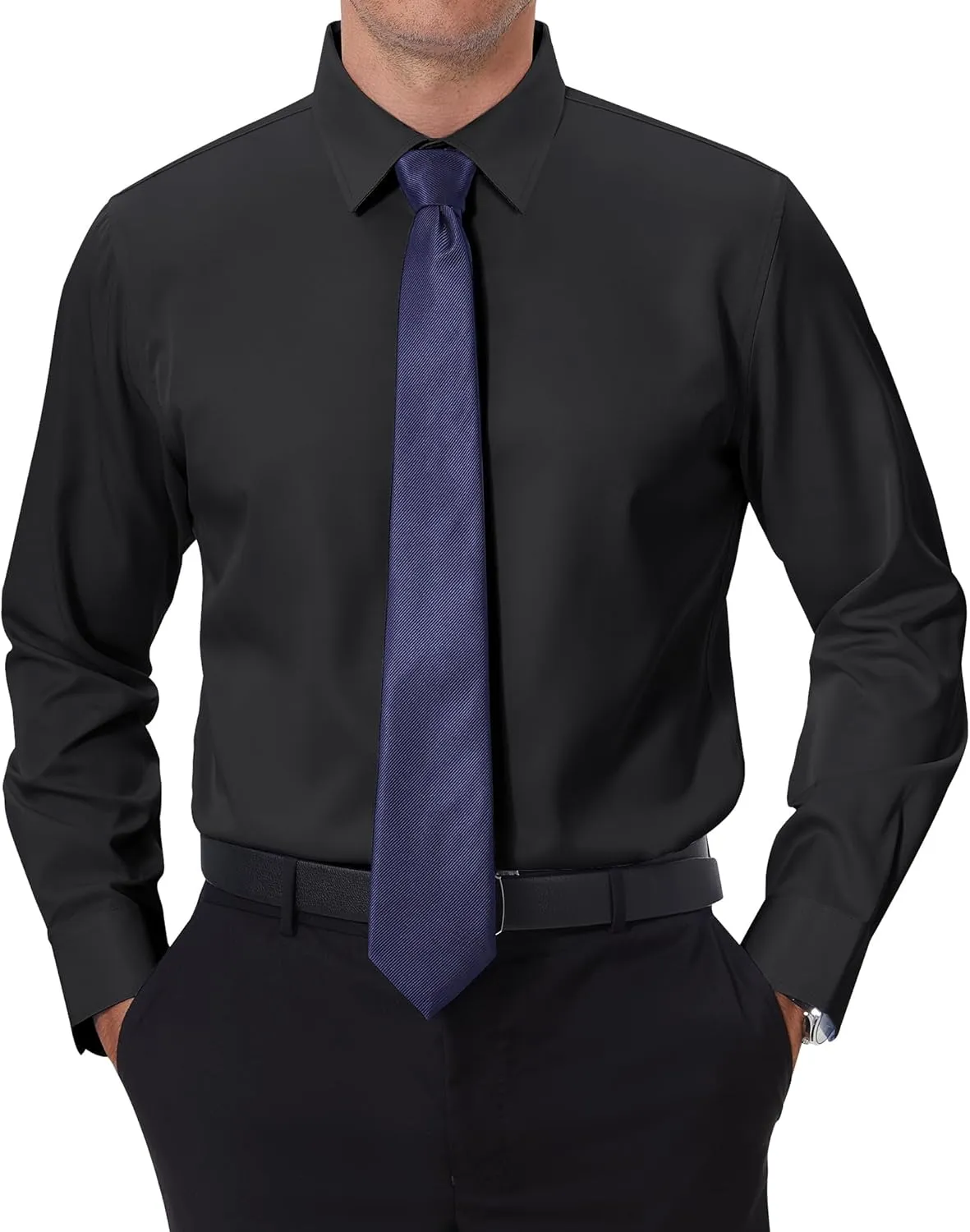 DEMEANOR Stain Shield Dress Shirts for Men Slim Fit Button Down Dress Shirts Long Sleeve Shirt Formal Business Stretch