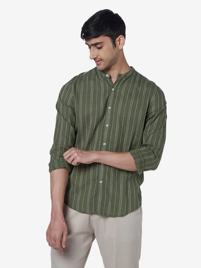 ETA Olive Resort-Fit Stripe Print Shirt