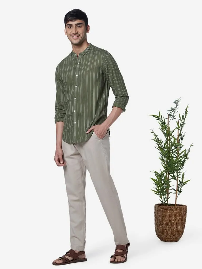 ETA Olive Resort-Fit Stripe Print Shirt