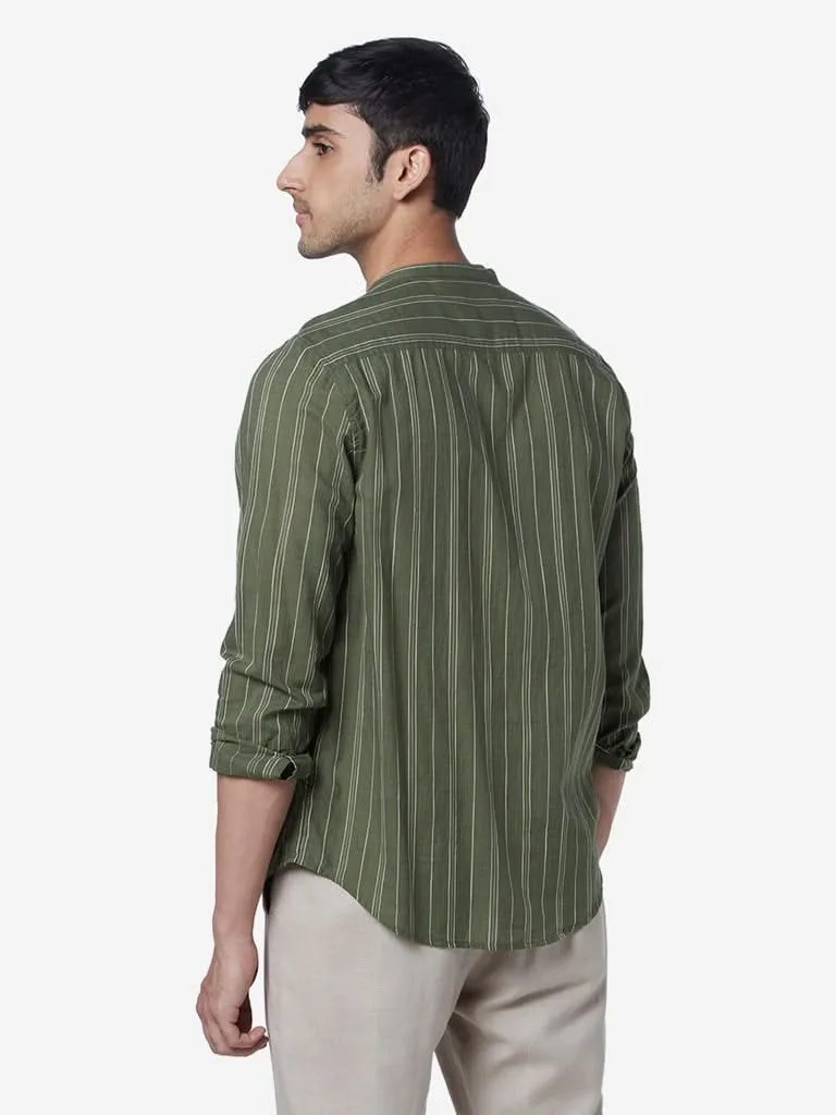 ETA Olive Resort-Fit Stripe Print Shirt