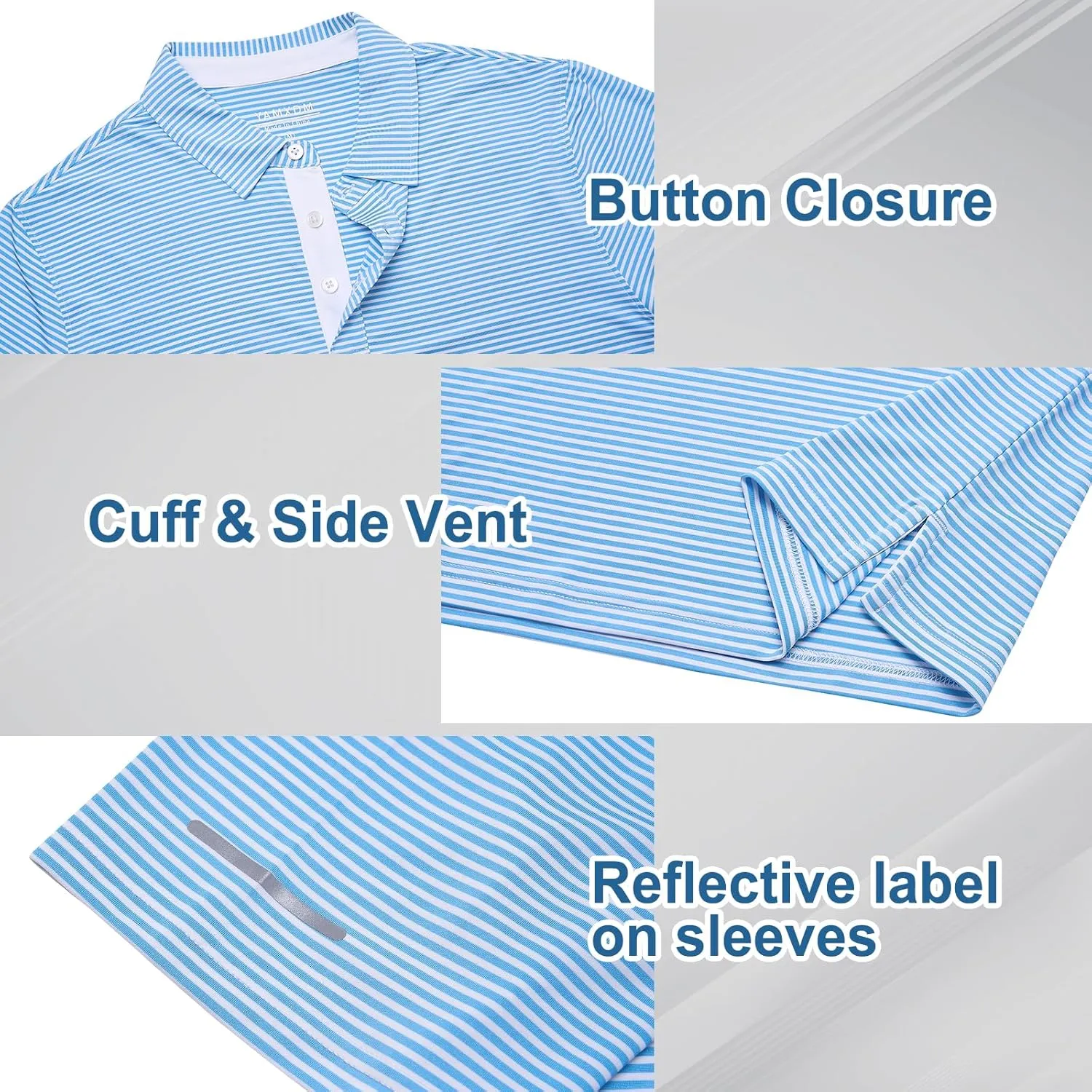 Golf Shirts for Men - Moisture Wicking Short Sleeve Performance Sport Casual Striped Collared Mens Polo Shirt