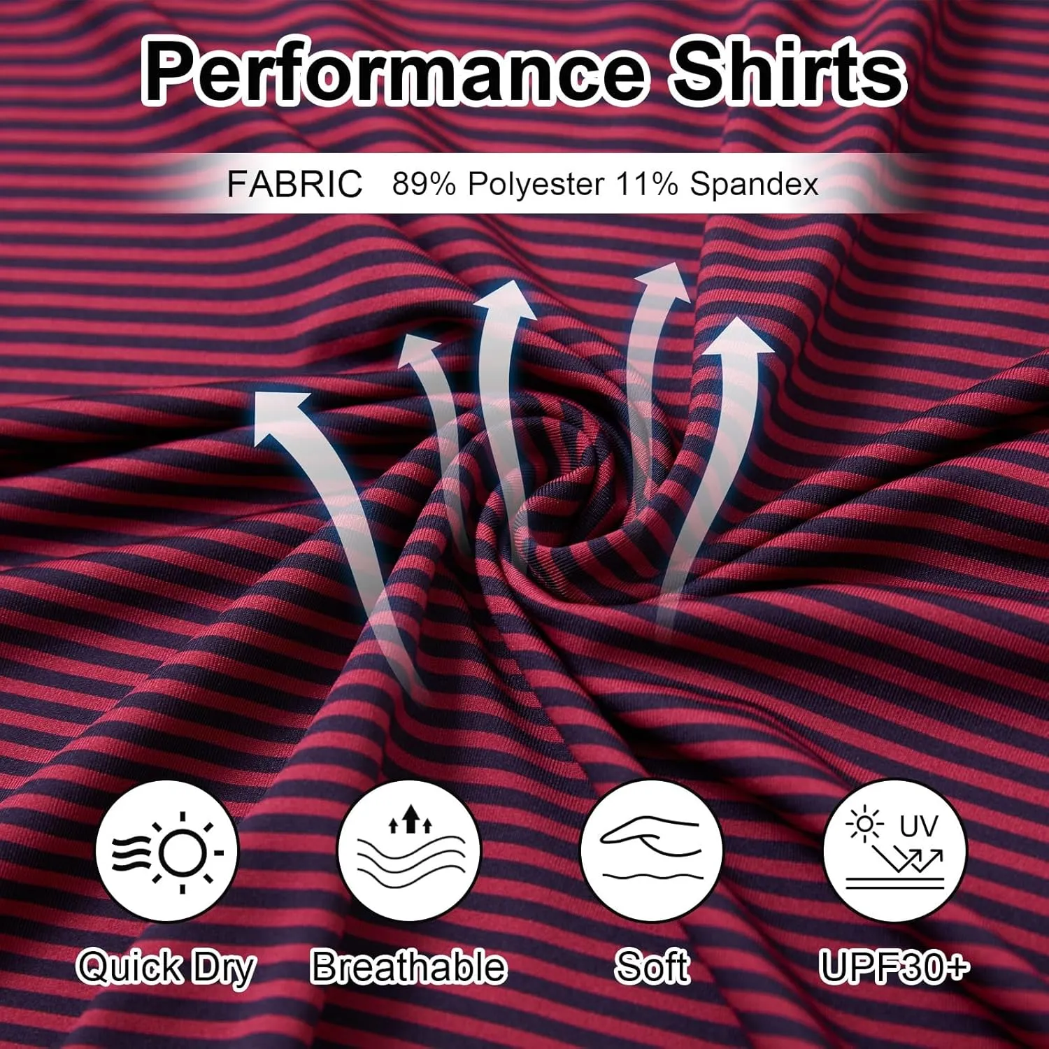 Golf Shirts for Men - Moisture Wicking Short Sleeve Performance Sport Casual Striped Collared Mens Polo Shirt