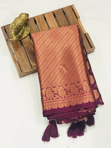 Gorgeous Floral Design Soft Silk Saree With Tassels For Women