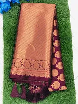 Gorgeous Floral Design Soft Silk Saree With Tassels For Women