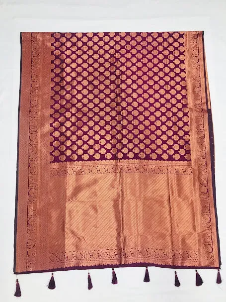 Gorgeous Floral Design Soft Silk Saree With Tassels For Women