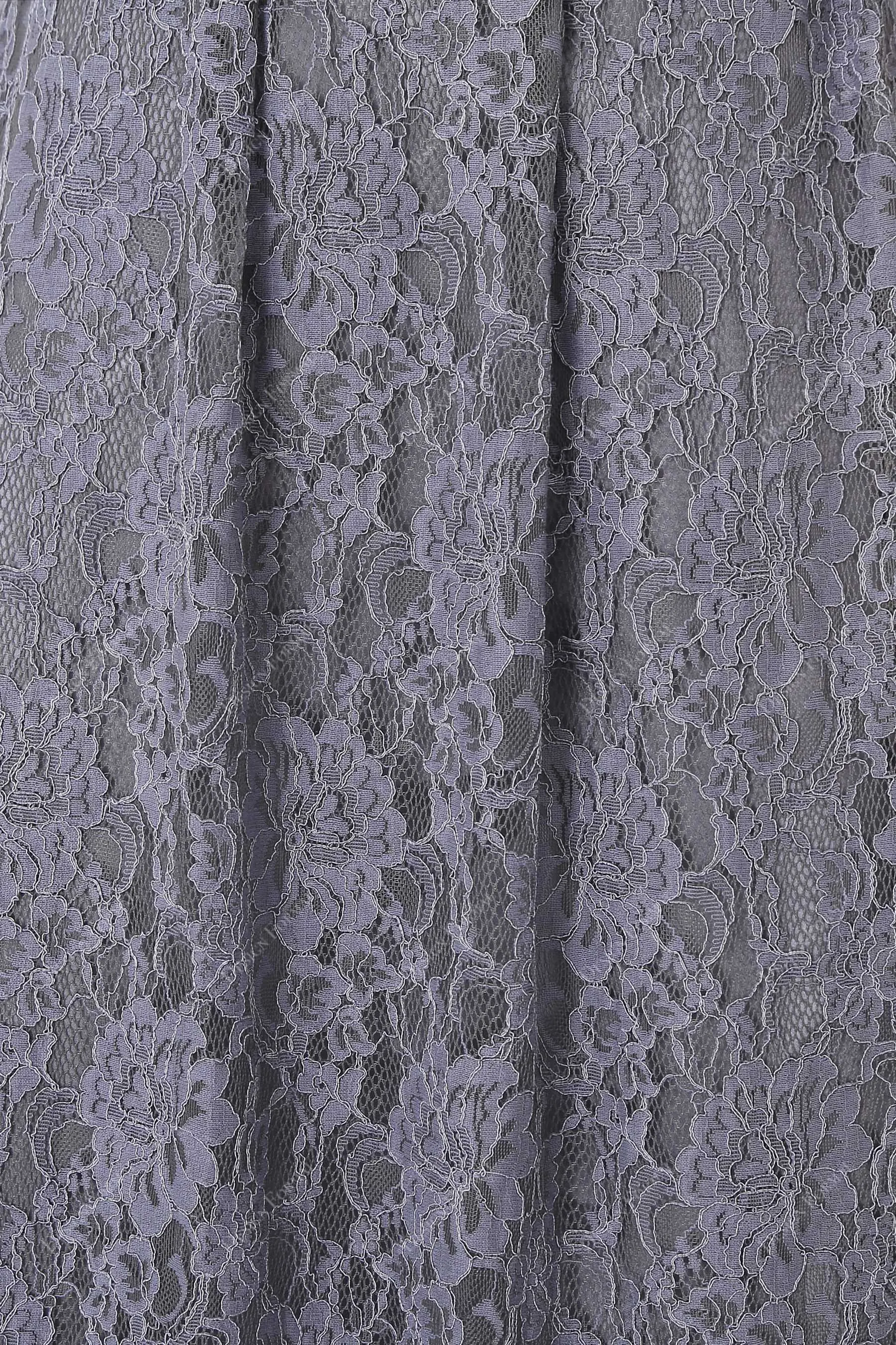 Grey Lace Scalloped V-neck Sleeveless Floor Length Formal Dress