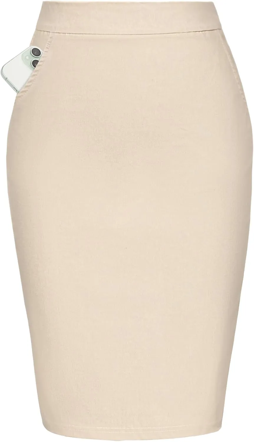 Kate Kasin Womens Knee Length Elastic Waist Basic Stretchy Bodycon Business Pencil Skirt
