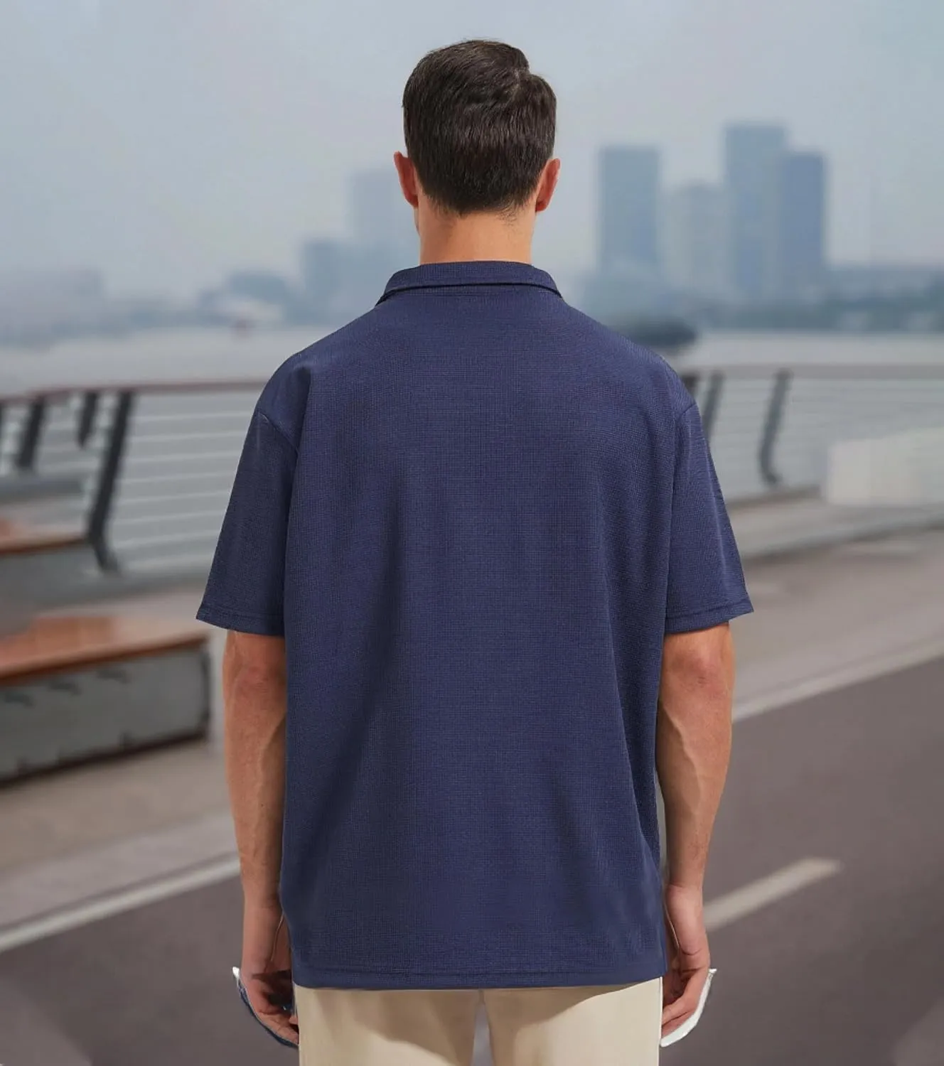 Knit Polo Shirts for Men Button Down Short Sleeve Shirt Men's Waffle Knitted T-Shirt Summer Golf Tee Shirt with Pocket