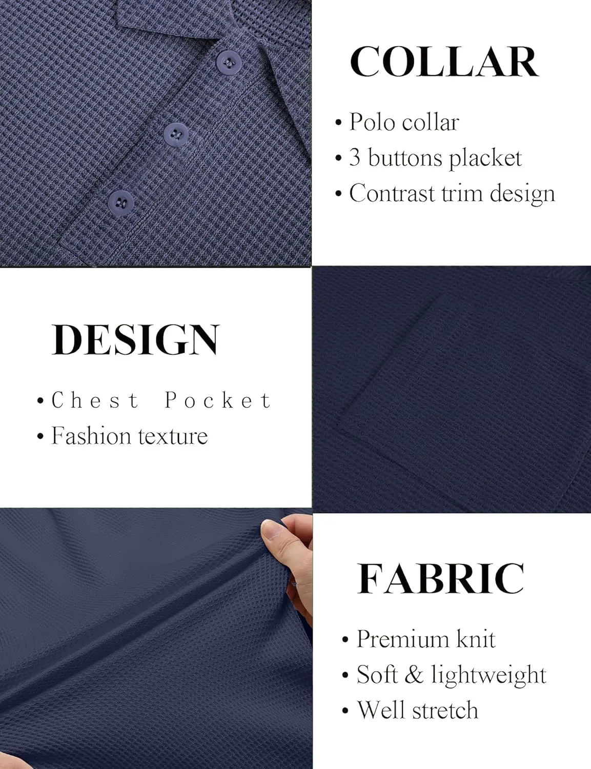 Knit Polo Shirts for Men Button Down Short Sleeve Shirt Men's Waffle Knitted T-Shirt Summer Golf Tee Shirt with Pocket