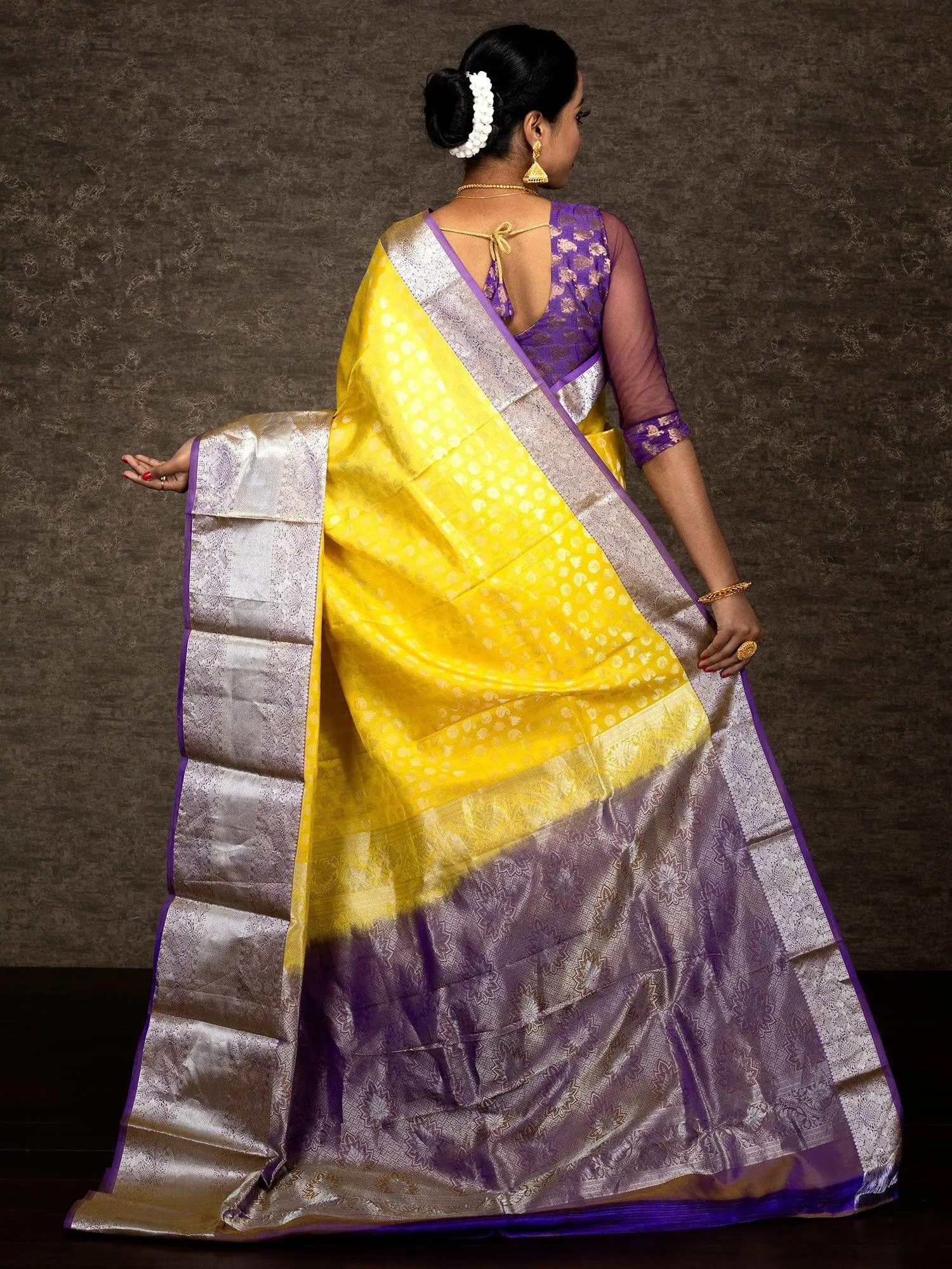 Lemon Yellow Designer Kanjivaram Silk Saree