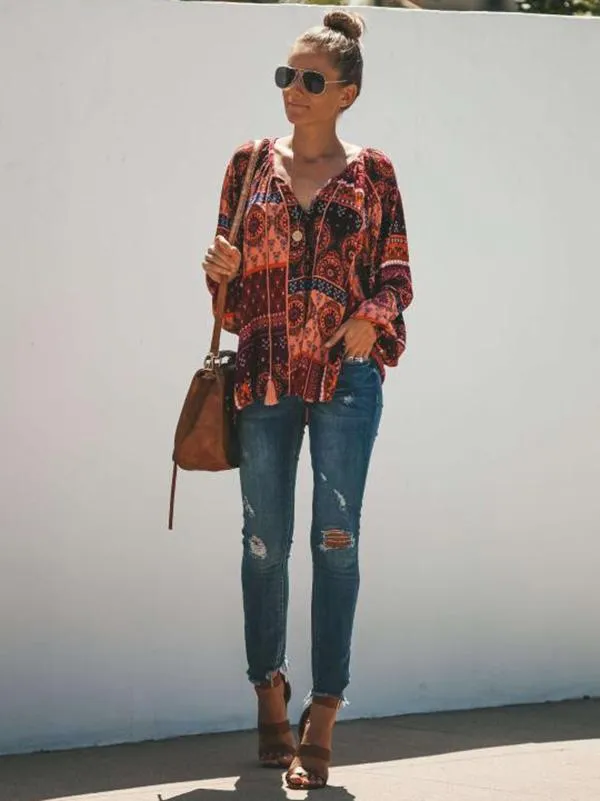 Long Sleeve Bohemia T-Shirt Tops