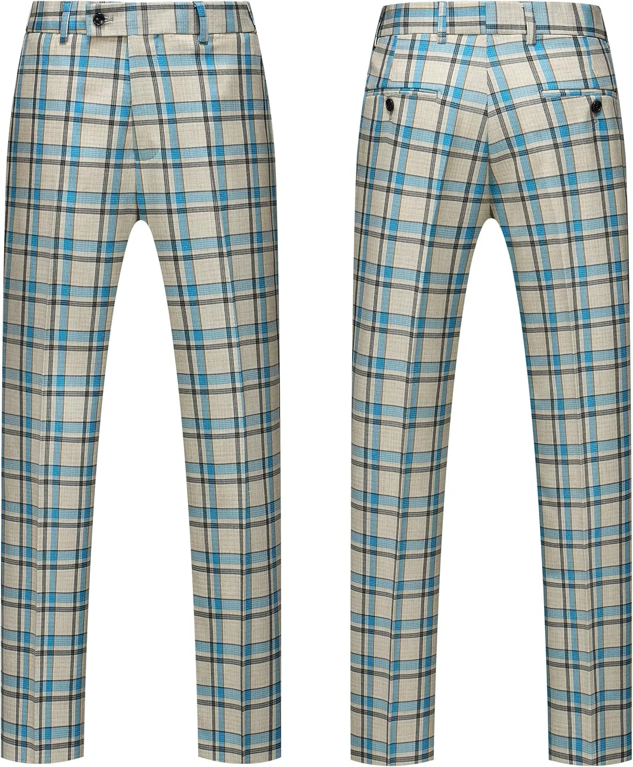 MOGU Mens 3-Piece Slim Fit Plaid Suit - Blazer, Vest, and Pants Set for Wedding Prom Casual