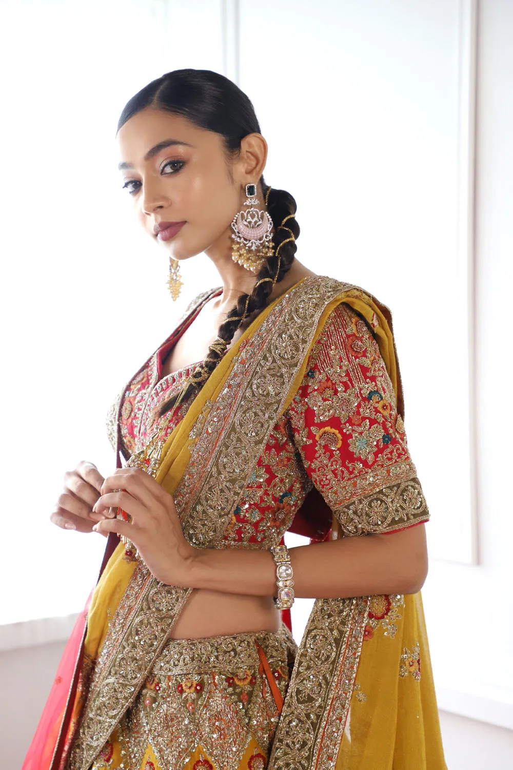Multicolour Raw Silk lehenga With mirror and applique Work