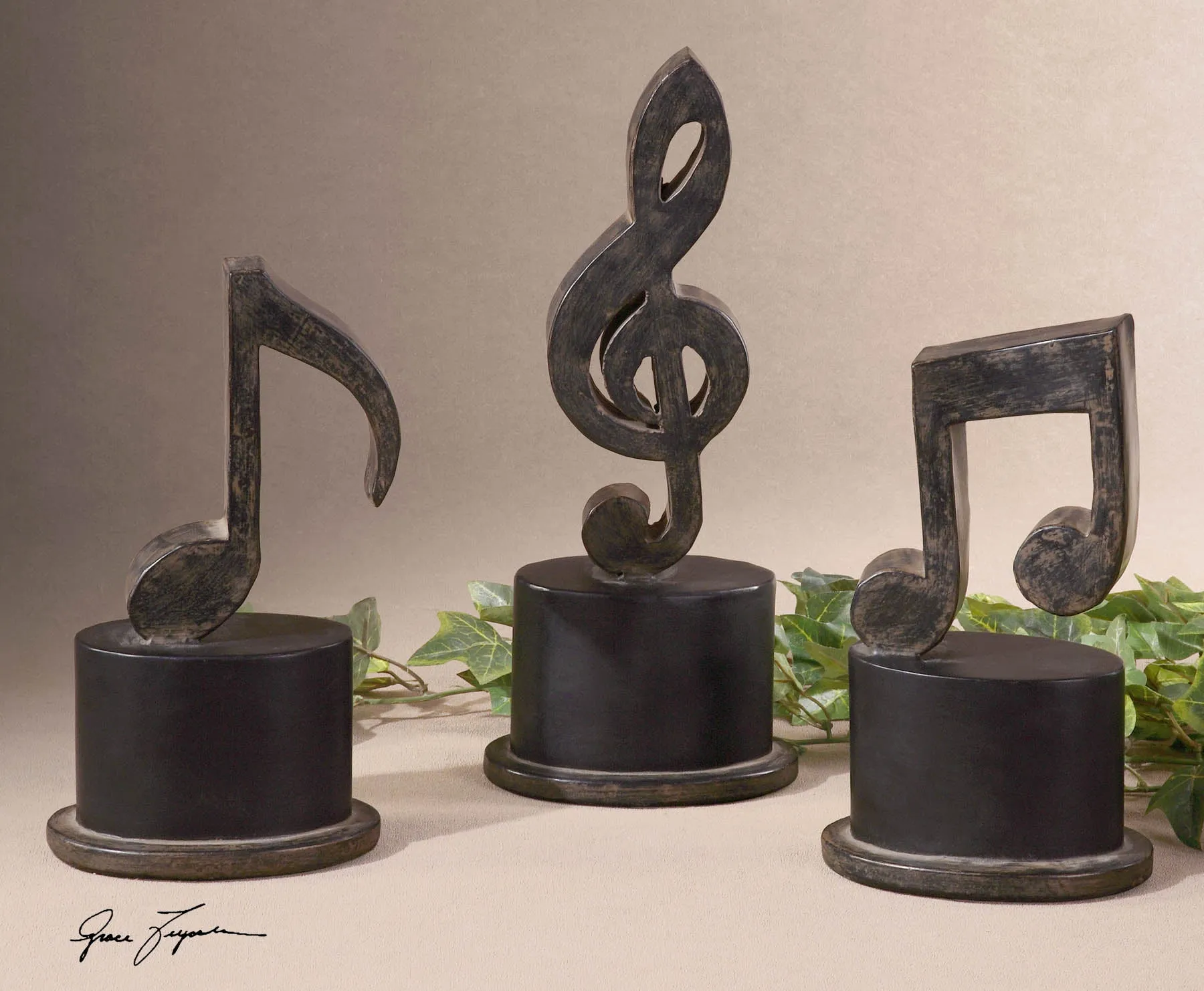 Music Notes Metal Figurines, Set/3