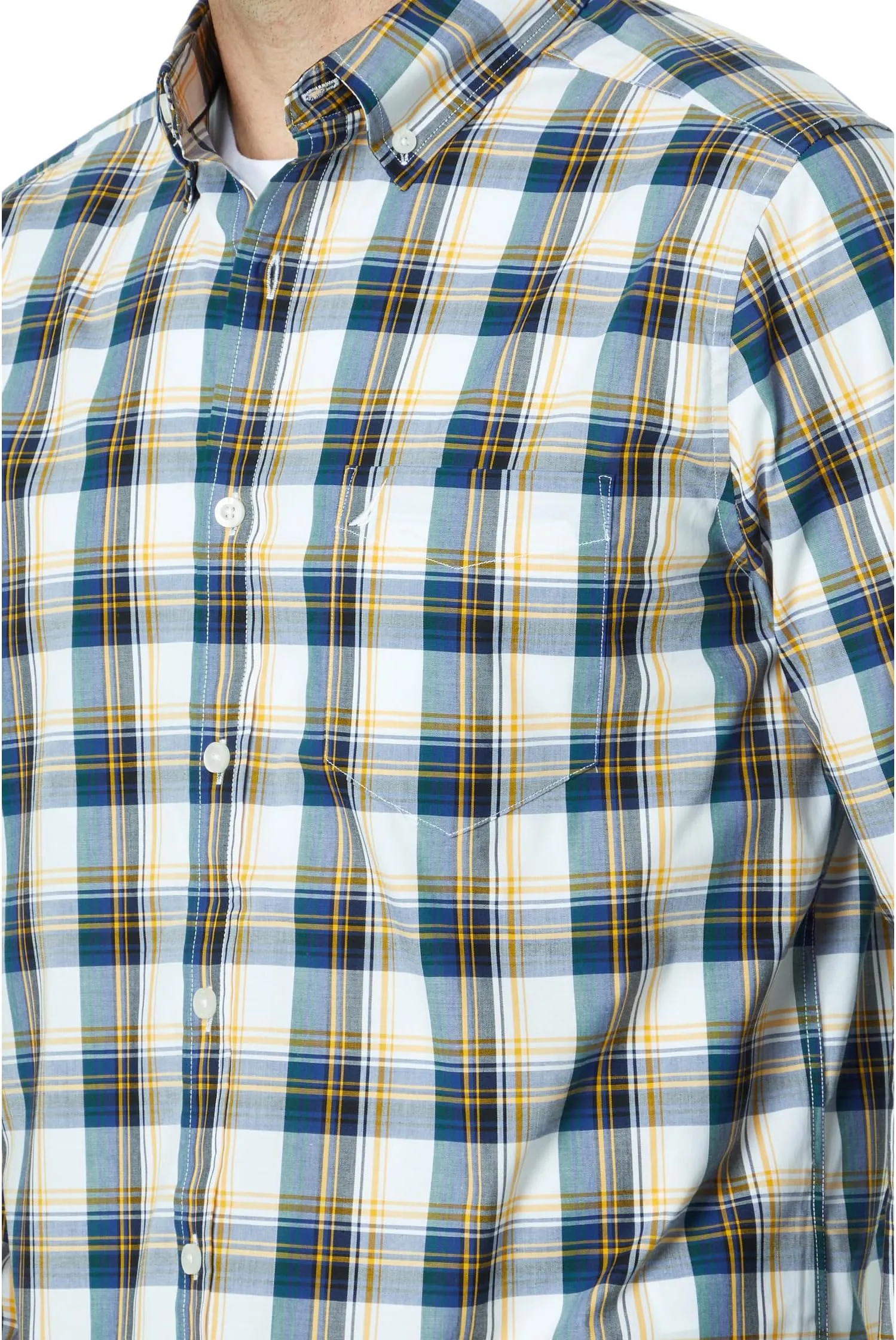 Nautica Wrinkle Resistant Checked Work Shirt, Bright White