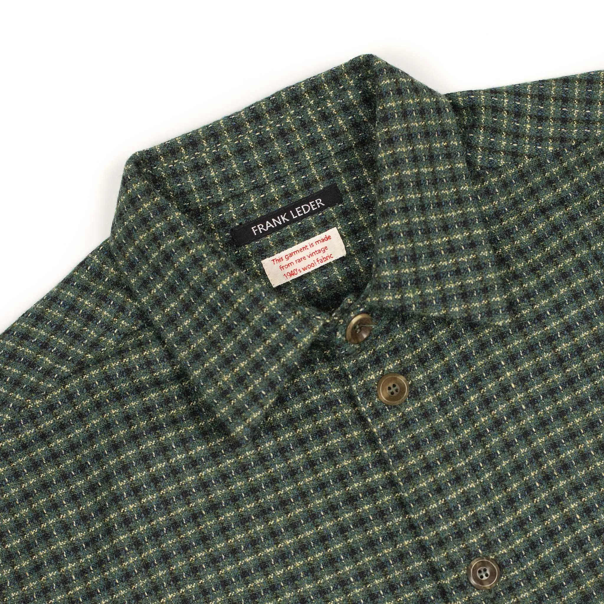 Overshirt in green and black deadstock vintage checked wool