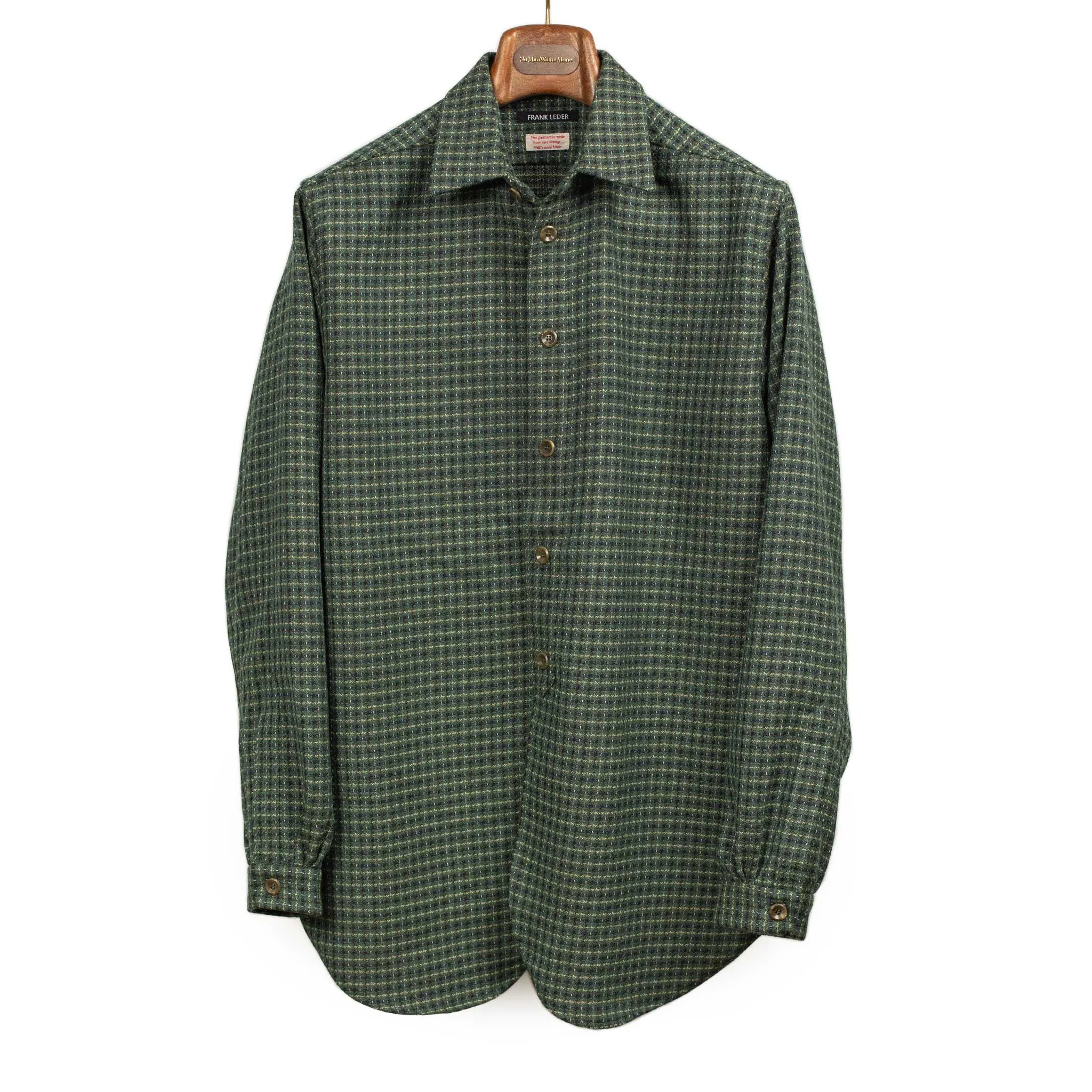 Overshirt in green and black deadstock vintage checked wool